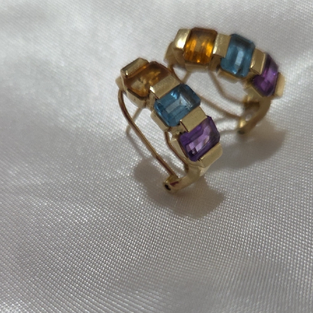 14k Solid Gold Multi-Stone Earrings For Women's - image 5